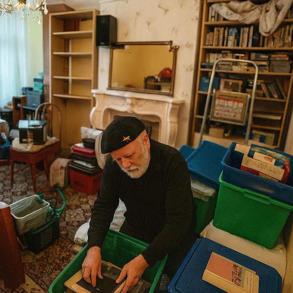 Eine Person verpackt einen Bilderrahmen sorgfältig für den Umzug.